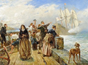 ロバート・アレクサンダー・ヒリングフォード Painting - 出港 ロバート・アレクサンダー・ヒリングフォードの歴史的戦闘シーン